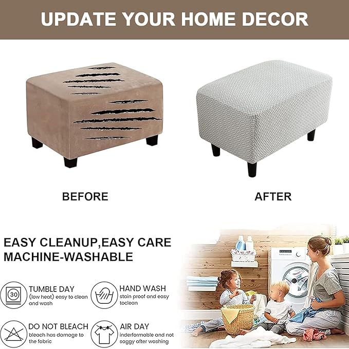 Eco-Ancheng Ottoman Cover Stretch Rectangle Footrest Stool Slipcover Ottoman Bench Covers Footstool Protector Covers Storage Ottoman Slipcovers for Foot Stool with Nonslip Elastic Bottom,02