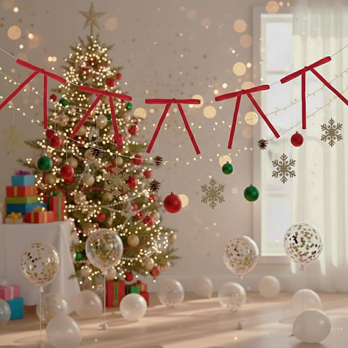 24 Pcs Red Velvet Christmas Tree Bows Decor, Vintage Wreath Bow for Christmas Garland, Gift Wrapping, Xmas Tree, 3/8'' Wide, 5 * 7 inch