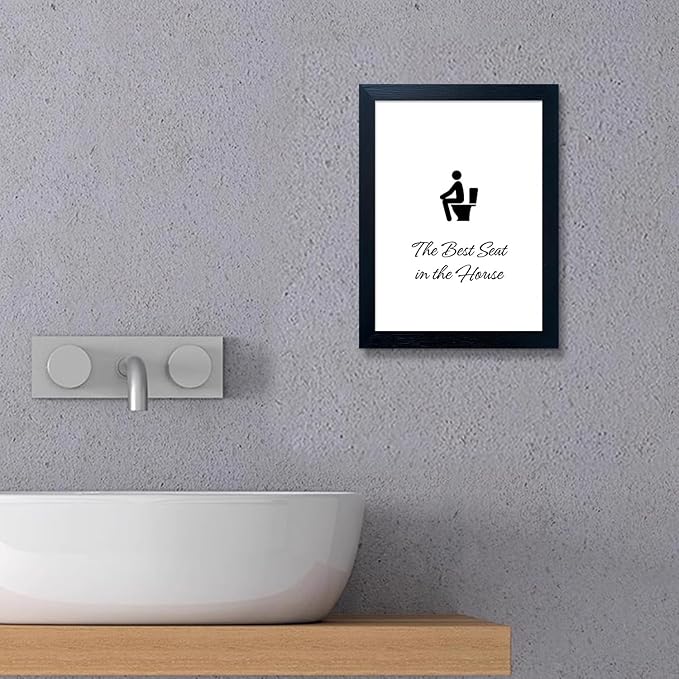 Bathroom Decor Wall Art, Framed Toilet Art, Trendy Bathroom Wall Art, Funny Quote Picture Artwork, Restroom Wall Decor, Washroom Canvas Print, Black and White Painting