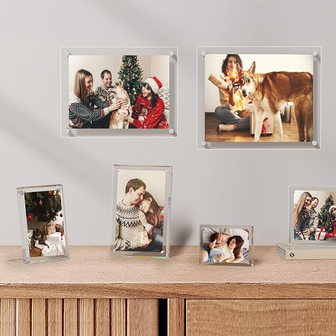NIUBEE 4x6 Picture Frame, Acrylic Clear Photo Frame with Magnets for Tabletop Display, 4 Pack