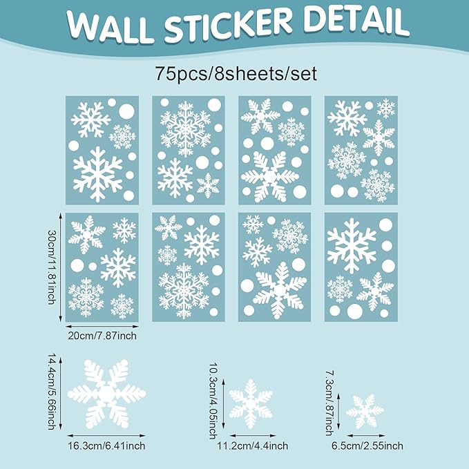 Merry Christmas Wall Decal Snowflake Decorations Stickers,Window Clings Decorations Indoor,Snowflake Wall Decals,Suitable for Children