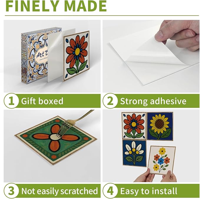 24Pcs Peel and Stick Backsplash Tile Stickers 5.9x5.9 Inch, Waterproof Removable Self-Adhesive Wall Decals for Kitchen, Bathroom