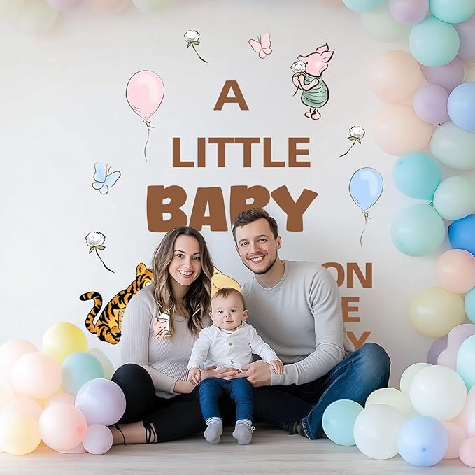 Winnie Baby Shower Sign, Gender Reveal Party Decor for Arch Backdrop, Welcome Sign Decor, A Little Baby is On The Way Wall Decal Stickers Winnie Decorations for Nursery