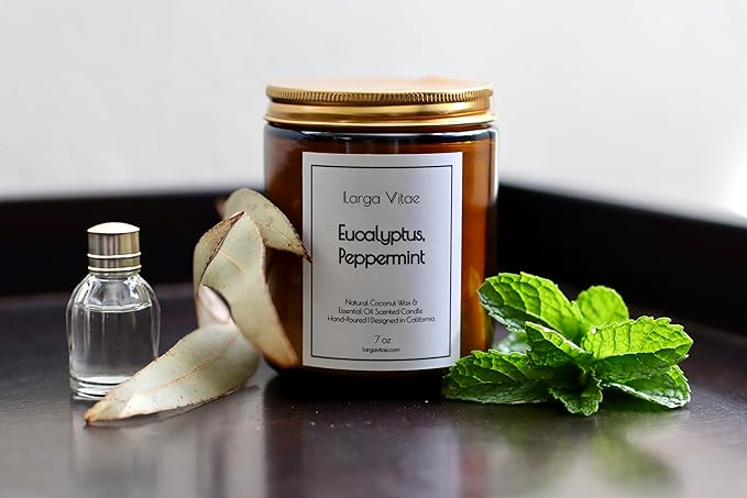 All-Natural Eucalyptus, Peppermint Aromatherapy Essential Oil Candle, Safe for People and Pets, Made with Pure Sustainable Organic Vegan Coconut Wax, Allergy Friendly, Non Toxic, Zero Waste