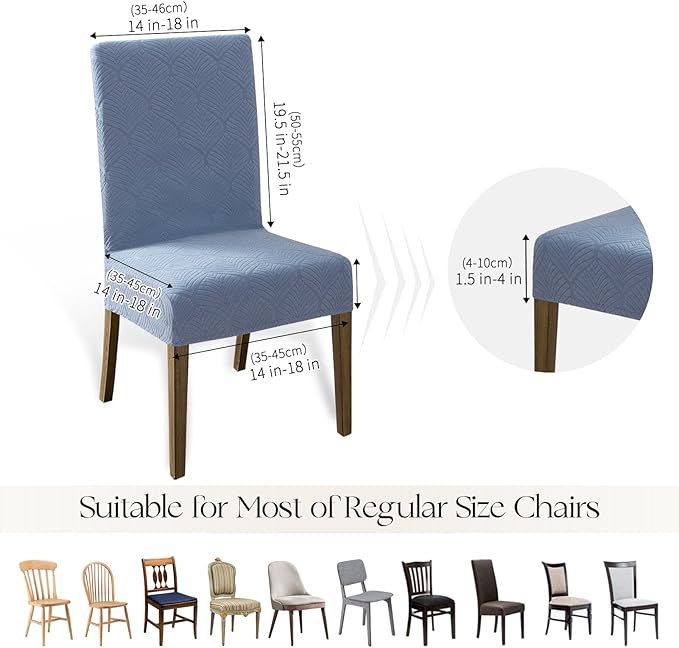 MOSAYT 100% Waterproof Dining Room Chair Covers Set of 6, Super Fit Stretch Jacquard Parson Chairs Slipcovers Removable Washable Chair Seat Protectors for Home, Kitchen, Banquet (Light Blue)