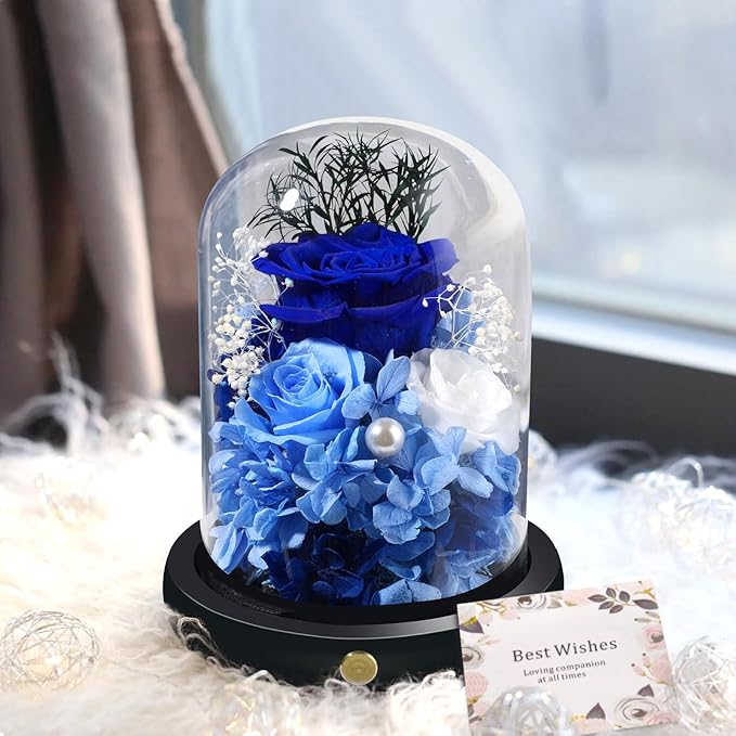 FIACO Preserved Flowers Rose Gifts for Women, Birthday Gifts Eternal Rose in Glass Dome Long-Lasting Real Forever Flowers Gifts for Mom Grandma Wife Girlfriend