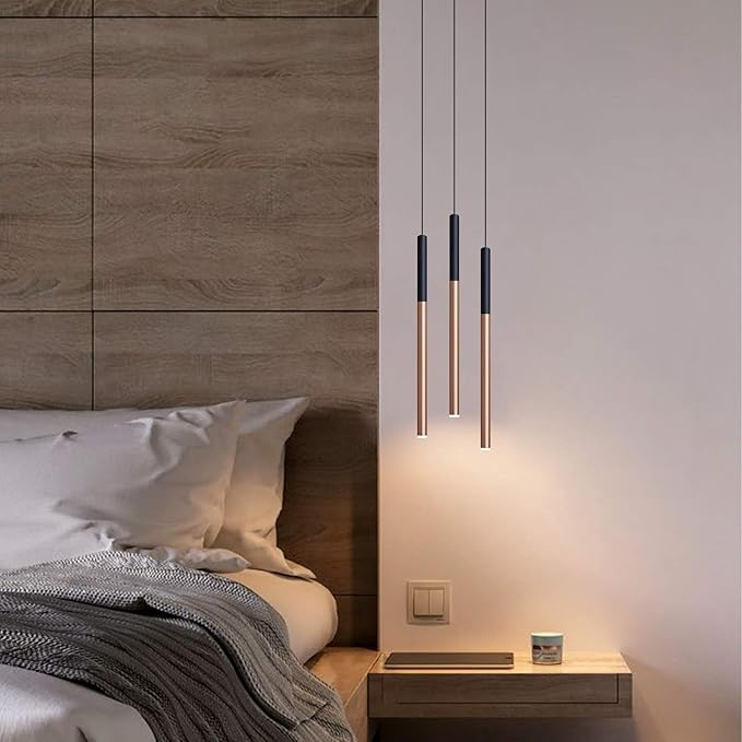 ALTAIR 3 Mini Pendant Lighting Black-Copper - LED Hanging Light Fixture for Kitchen Island, Bar, Foyer - Cluster Pendants - Dimmable, Adjustable Wire, Lamp Bulb Included