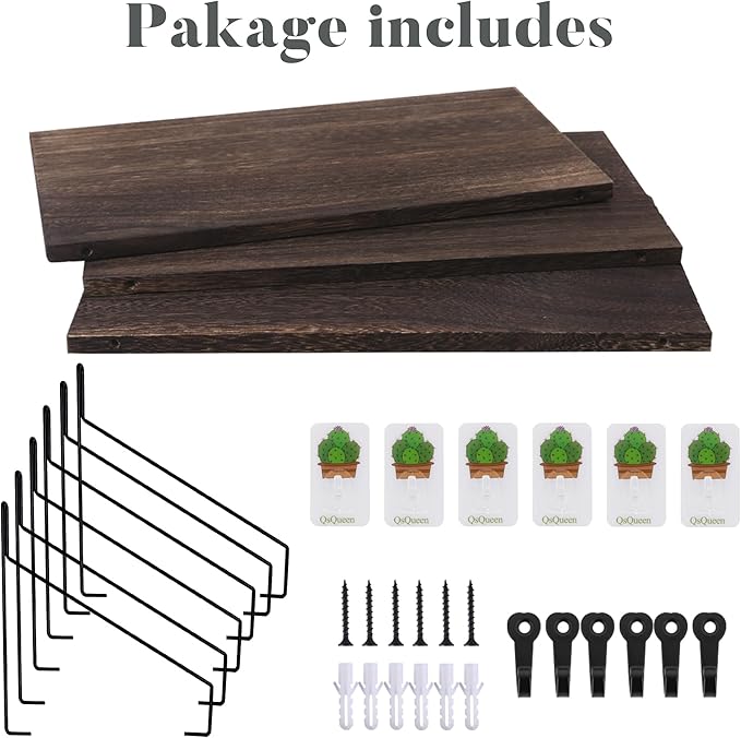 Elevate Your Space with Rustic Wood Floating Shelves Set of 3- Perfect for Bedroom, Living Room, Bathroom, and Kitchen Decor - Easy Installation, No Drilling Needed! Brown