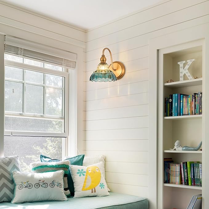 Vintage Wall Sconce Yellow and Blue Gradient Wall Light Bedside Wall Lamp Matte Brass Bedroom Light Fixtures in Door Lighting Fixture for Living Room Hallway Corridor