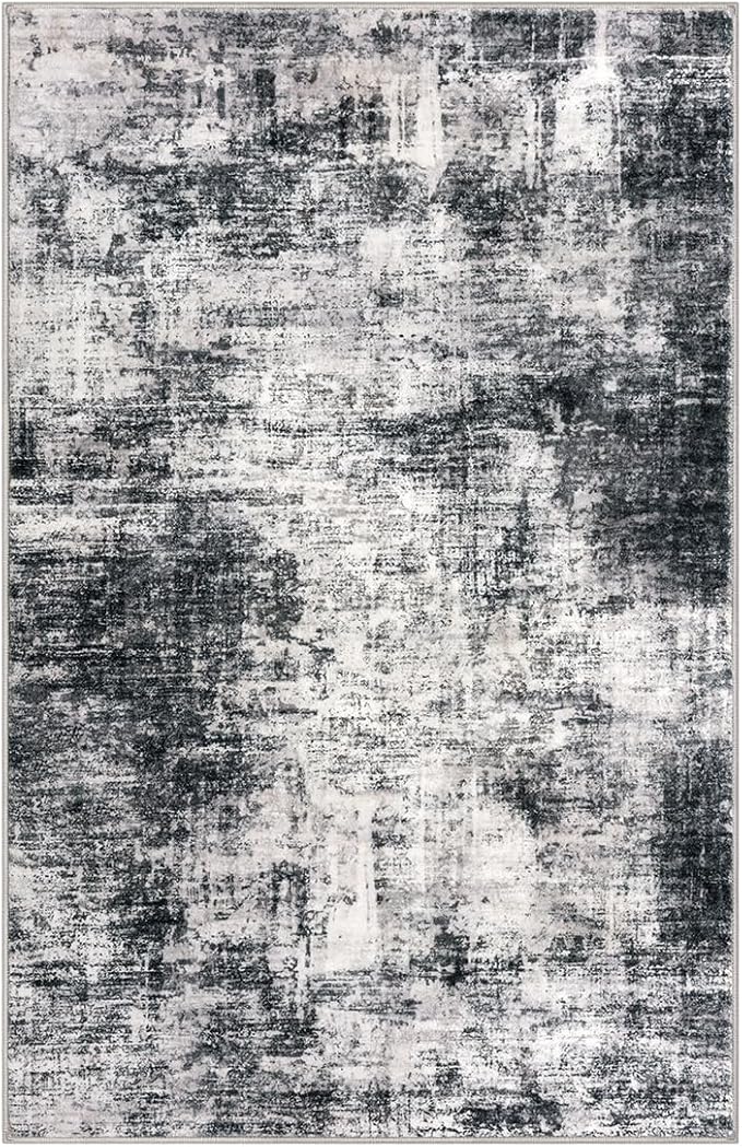IOHOUZE Abstract Area Rugs 9x12 Ft Washable Large Rugs for Living Room, Non Slip Dining Room Rug, Printed Rugs for Bedroom, Floor Carpet for Office Nursery Playroom, Black Grey