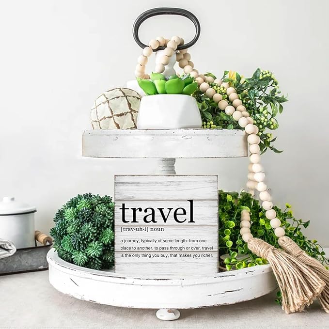 Traveler Gifts Travel Definition Wooden Box Sign Travel Quote Desk Decorative Wooden Sign Home Office Decor for Desk Table Shelf 5 x 5 Inches