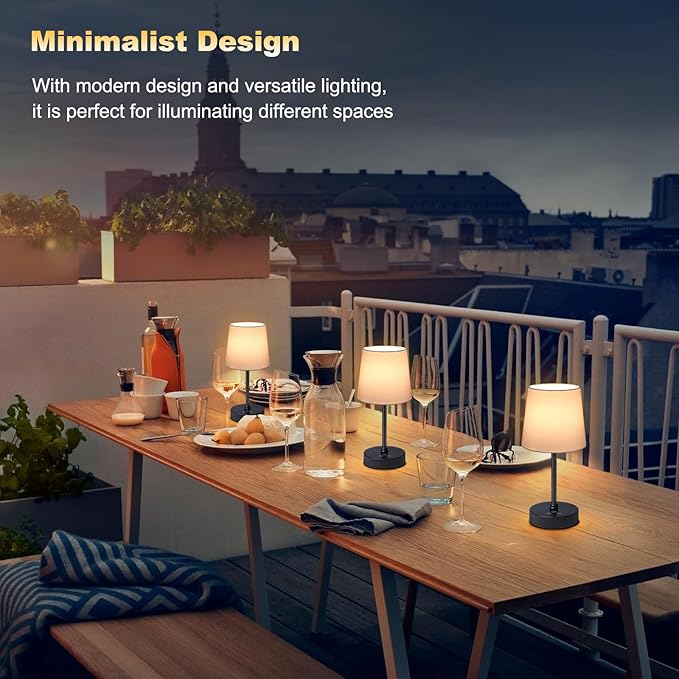 Cordless Table Lamp,5000mAh Rechargeable Battery Operated Desk Lamp,3Colors & 7 RGB Stepless Dimmable, Portable Small Touch Fabric Shade LED Night Light for Patio Restaurant Home(White)