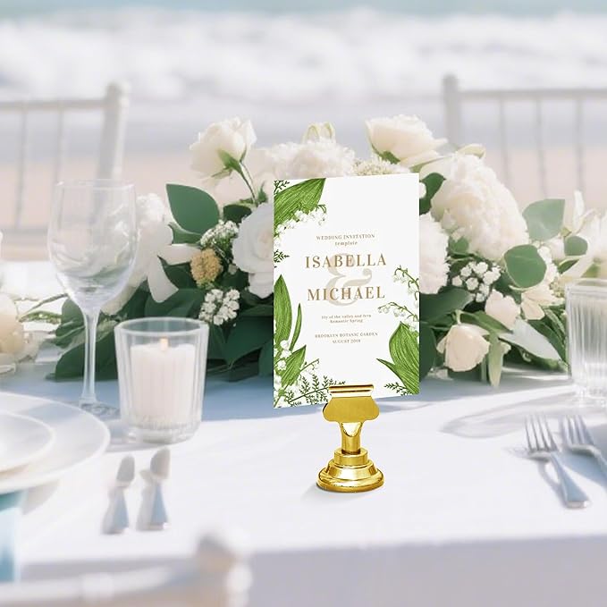 ERYTLLY 16 PK Place Card Holders 1.7 inches Table Card Holder Steel Card Holders for Weddings,Birthdays,Photos, Memo Notes, Restaurants (Gold)