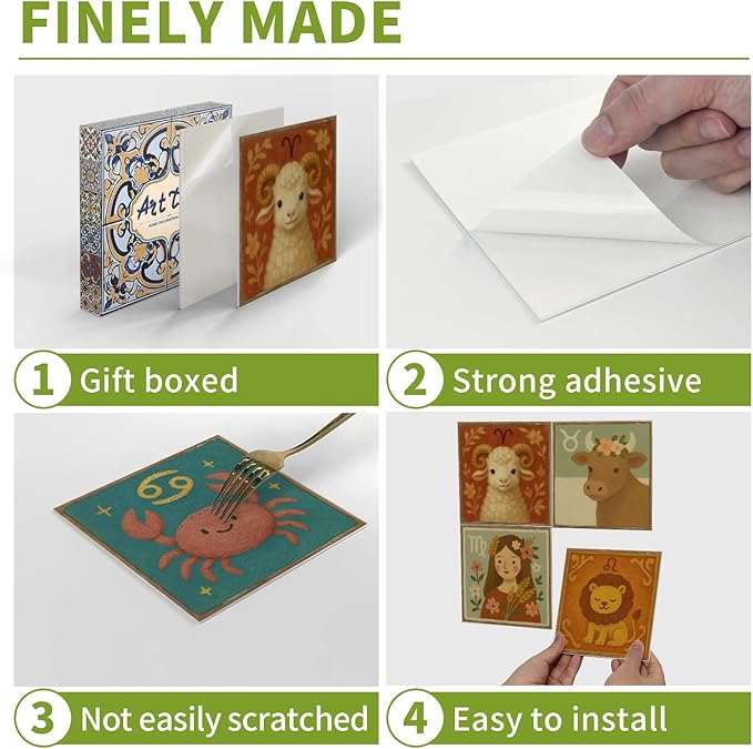 5.9x5.9 Inch Backsplash Stickers, Peel and Stick 12 Tiles, Removable Waterproof for Kitchen Wall, Festive Decoration