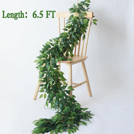 mizii Artificial Vines Garland 6.5 Feet Faux Italian Ruscus Vine Greenery Garland Silk Green Leaves Decoration Fake Plants Greenery for Table Centerpieces Home Room Wall Wedding Arch Decor (6.5 feet)