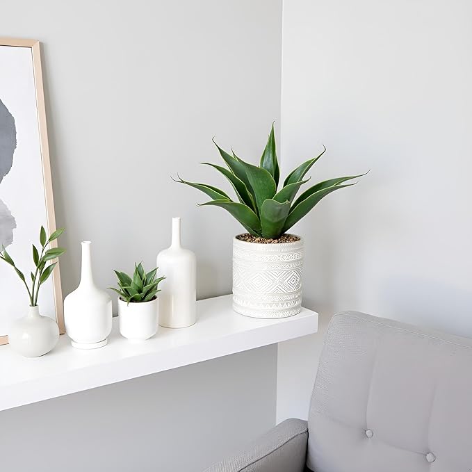 Artificial Potted Plants, 13.8" Artificial Succulent Fake Aloe, Large Faux Aloe Plant in Pot for Home Office Room Badroom Garden Decor (Grey)