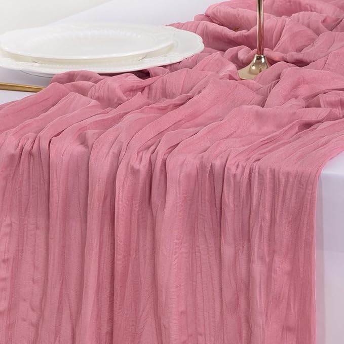 Socomi 10pcs Mauve Cheesecloth Table Runner Boho Rustic Gauze 120 inch 10FT Cheese Cloth Runner for Wedding Party Baby Shower Birthday Home Decor Holiday Decorations