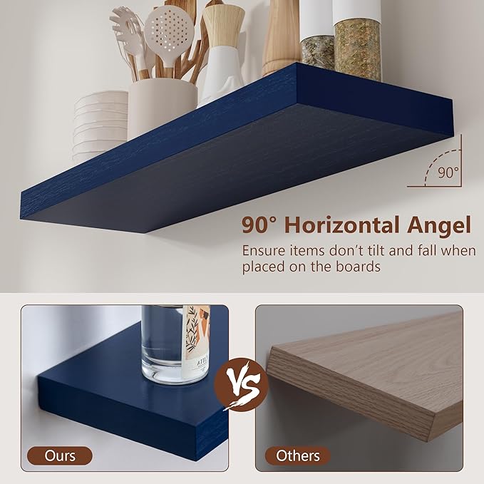 fuqing Dark Blue Floating Shelves | 24 Inch Floating Shelves for Wall Set of 2 | 24" W x 6.7" D x 1.4" H Blue Shelves for Bathroom Living Room Bedroom Kitchen