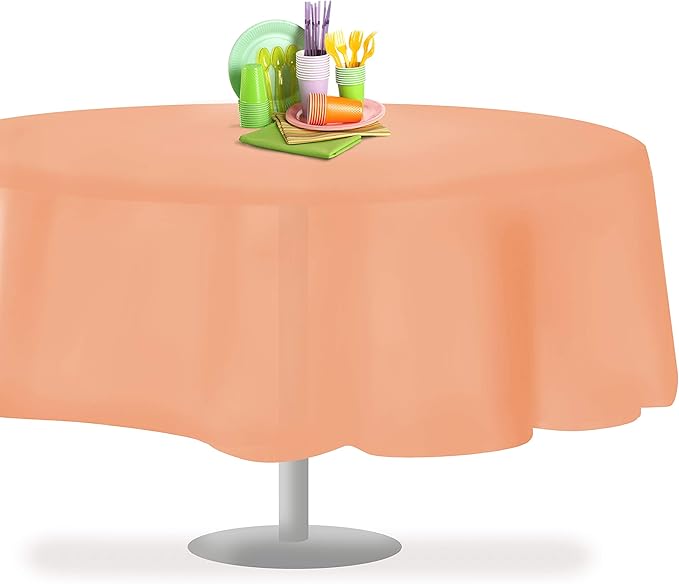 Grandipity Peach 12 Pack Premium Disposable Plastic Tablecloth 84" Inch Decorative Round Table Cover