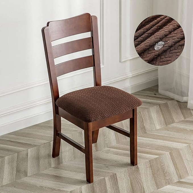 Genina Waterproof Seat Covers for Dining Room Chairs Covers Dining Chair seat Covers Kitchen Chair Covers slipcovers (Chocolate, 4 Pcs)