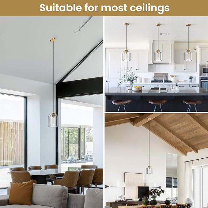 Crystal Pendant Light Kitchen Island: 2 Pack Gold K9 Crystals Lights - 5.1" Dimmable Contemporary Cylinder Light above Dining Table - Modern Ceiling Hanging Lighting for Bedroom E12 Bulbs Included