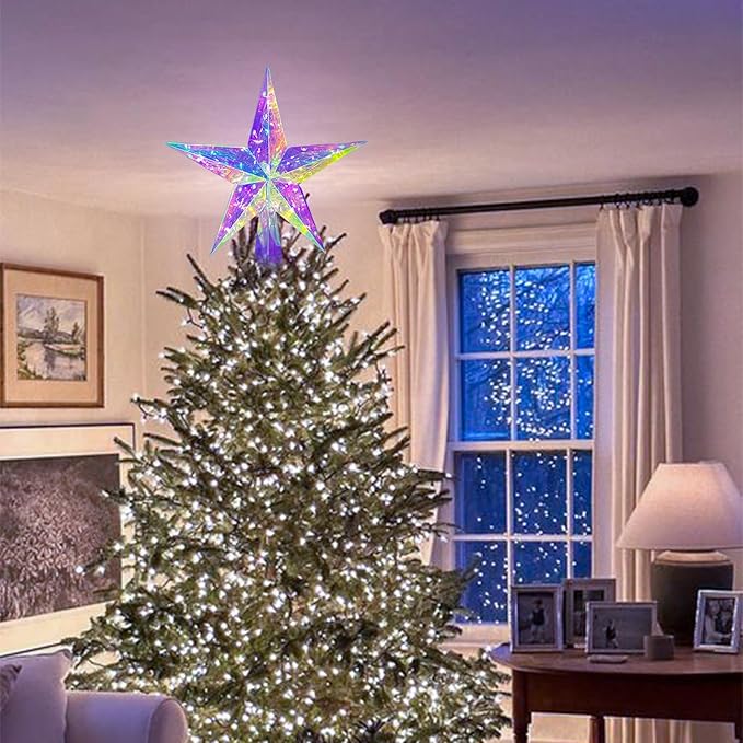 Smart Christmas Tree Topper Star App Control, 11.8" PET Christmas Tree Topper Lighted 20 LEDs RGB Color Changing Lighted Treetop Decorate for Xmas Decorations Ornaments Holiday Party Indoor Decor