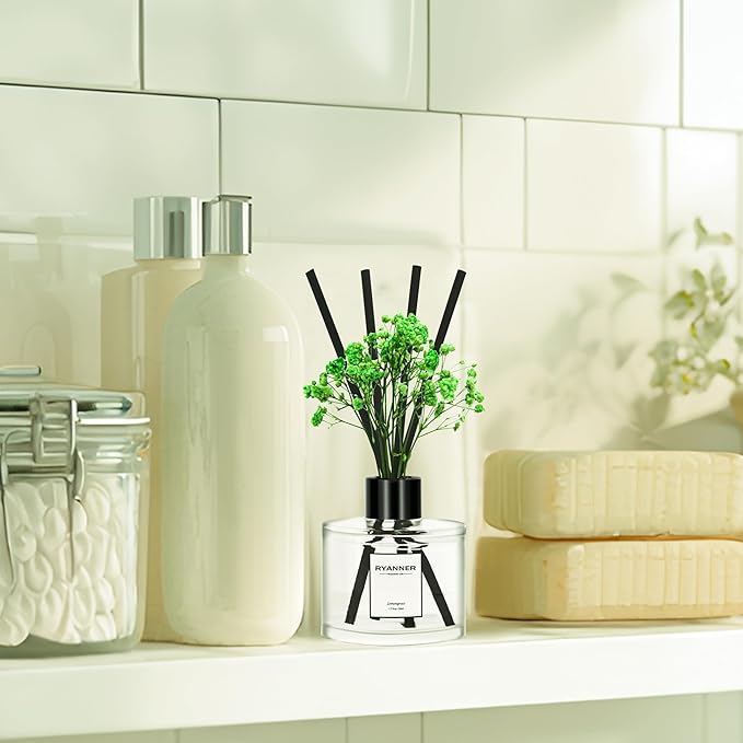 Reed Diffuser Set of 3 Pack,Fresh Linen/Ocean Breeze/Eucalyptus & Mint Scented Oil Diffuser with 12 Sticks(1.7 fl oz Each Pack),Air Freshener for Bedroom Bathroom Office | Shelf Decor