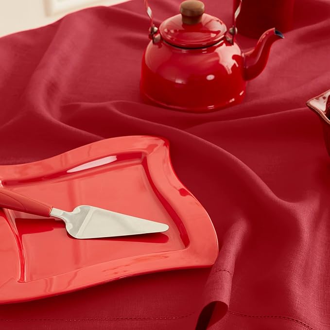 Solino Home Linen Red Table Runner 72 Inches Long - 100% Pure Linen Hemstitch Table Runner 14 x 72 Inch for Dresser, Dining, Valentines, Winter - Classic Hemstitch