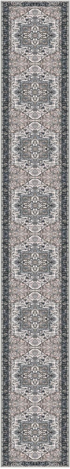 KOZYFLY Runners for Hallways 3x18 Ft Extra Long Washable Faux Wool Thin Runner Rug Printed Stair Carpet for Entryway Bedroom Kitchen Hallway Living Room, Black/Taupe/Beige