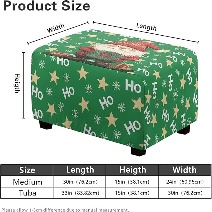 Ultra Stertch Ottoman Slipcover Green Gnome Soft Breathable Footstool Cover Rectangular Easy Care Footrest Stool Protector Cover for Christmas Home Living Room Decor Size L