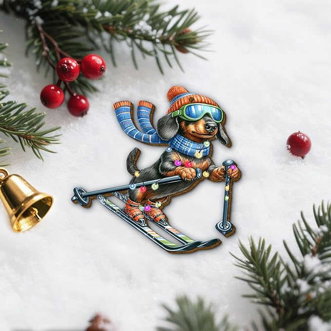 34HD Dachshund Christmas Ornament 2025 – Wooden Hanging Xmas Tree Ornament Decoration, Funny Cute Ski Christmas Keepsake Gift and Home Decor for Dog Lovers and Wiener Fans