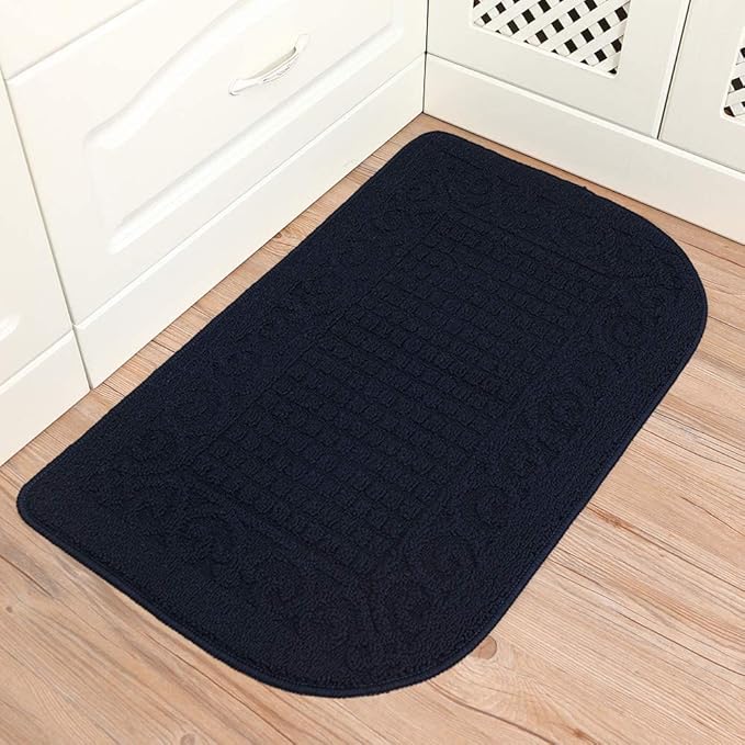 COSY HOMEER 39X20inch Anti Fatigue Kitchen Rug Mats are Made of 100% Polypropylene Half Round Rug Cushion Specialized in Anti Slippery and Machine Washable,Navy