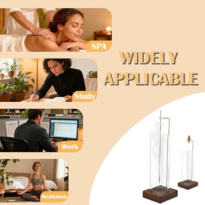 1 Pack HZCPENG Incense Holder, 2 in 1 Incense Burner for Sticks or Backflow Incense, Anti-ash Round Incence-Stick Holder with Wooden Base for Meditation, Yoga, Relaxation, and Home Décor