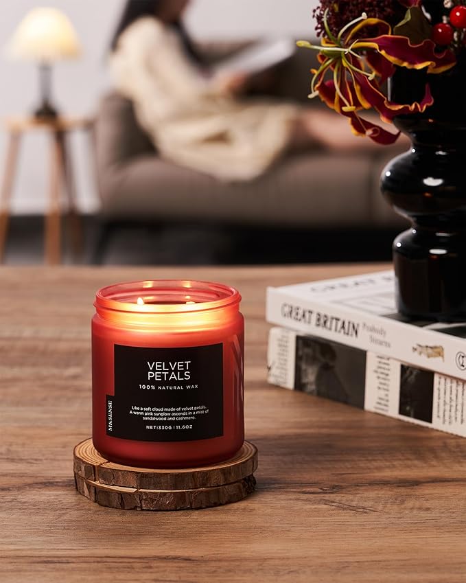 M&SENSE Sandalwood Floral Soy Candles for Home Scented, Organic Natural Soy Wax 11.6oz 70 Hour Long Lasting, Luxury Floral Scented Candle Gifts for Women