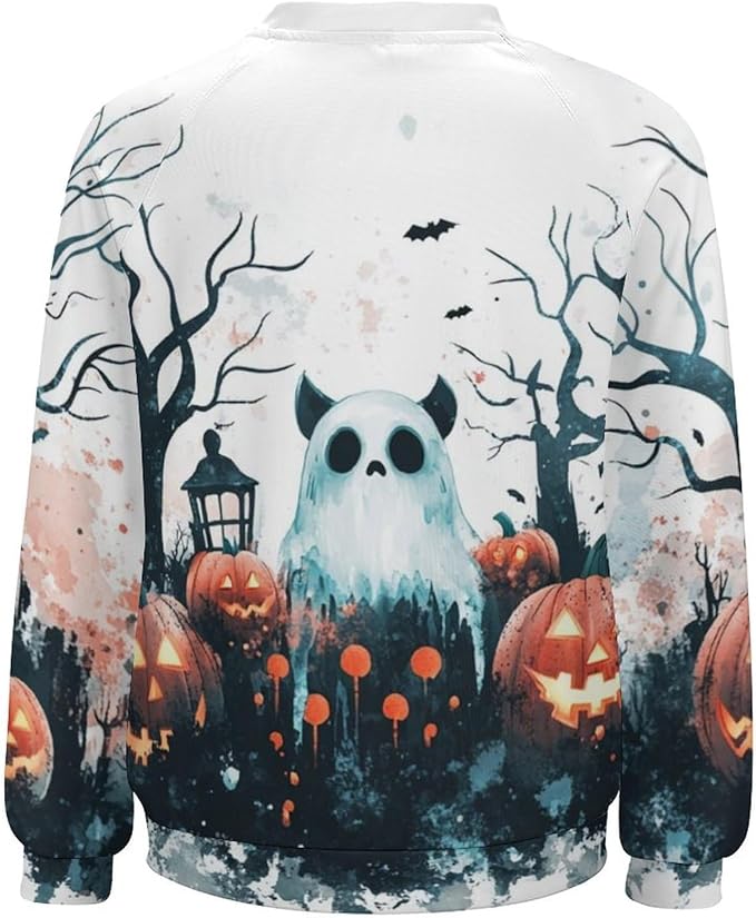 Halloween Sweatshirts for Women Funny and Spooky Print Crewneck Oversized Pullover Outdoor Lounge Fashion Sweater