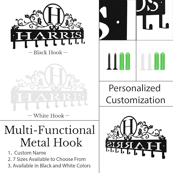 Personalized Metal Key Rack Hooks, Key Holder Wall Mounted Key Hooks, Name Background Letter Theme Wall Decoration Hooks, Key Hanger Organizer for Living Room, Entryway, Bathroom, Office Decor