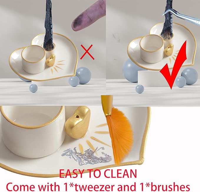 4 in 1 Incense and Candle Holder for Burning Sage, Palo Santo - 5.4" Ceramic Ash Catcher Tray for Meditation Room (Heart-Shaped)