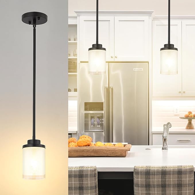 TENGXIN Modern Pendant Light, Matte Black Pendant Lights Kitchen Island,Farmhouse Pendant Lighting for Dining Room Bedroom Bar Office,TXPLBK01