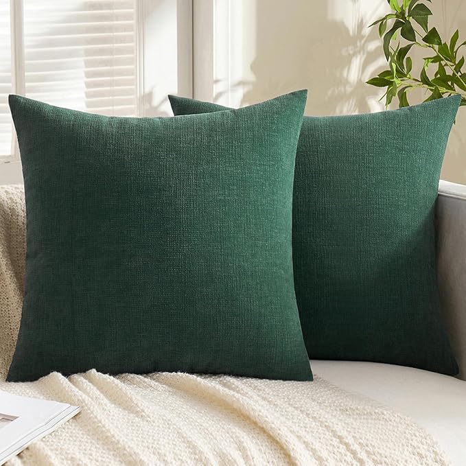 MIULEE Dark Green Couch Pillow Covers 20x20 Inch, Set of 2 Soft Decorative Square Throw Pillow Covers Christmas Farmhouse for Sofa Living Room Bed