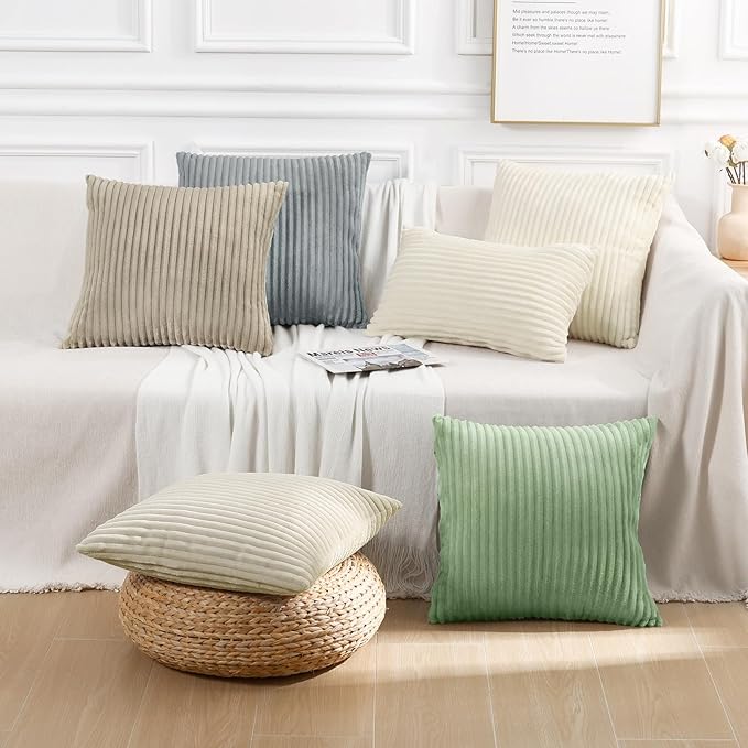 Simmore Decorative Christmas Throw Pillow Covers 22x22 Set of 2, Soft Natural Plush Flannel Double-Sided Fluffy Couch Pillow Covers for Sofa Living Room, Khaki