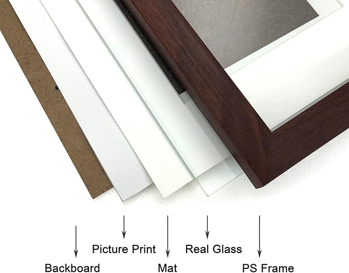 8x10 Picture Frame Set of 3 with Real Glass for Pictures 5x7 with Mat or 8x10 Without Mat, Wall Mounting or Tabletop display Photo Frames in Walnut