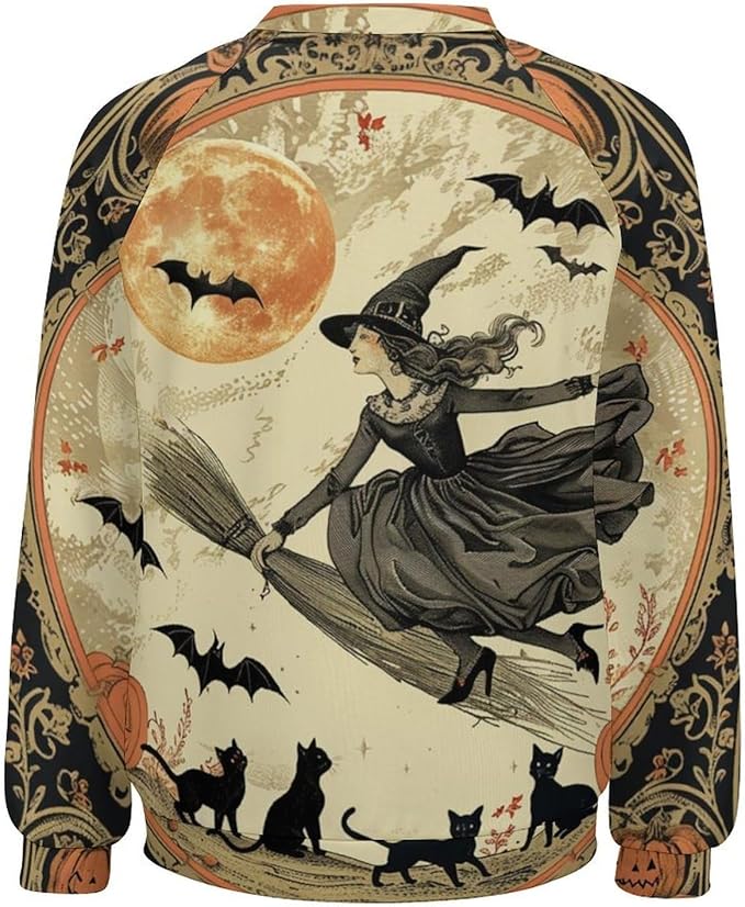 Halloween Sweatshirts for Women Funny and Spooky Print Crewneck Oversized Pullover Outdoor Lounge Fashion Sweater