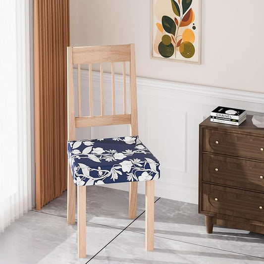 Stretch Dining Chair Seat Covers Set of 6,Dining Chair Slipcovers, Floral Printed Chair Covers,Soft Fabric Washable Upholstered Chair Seat Protector, No Rear Covers for Home Kitchen Dining Room