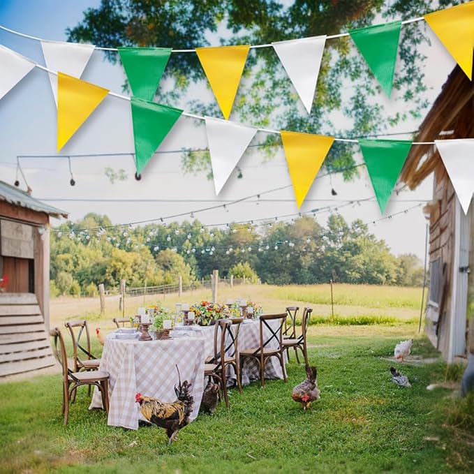 Yellow & White & Green Pennant Banner Flags | OSHA 500lb Rated | Strand Fade Resistant 【102FT】