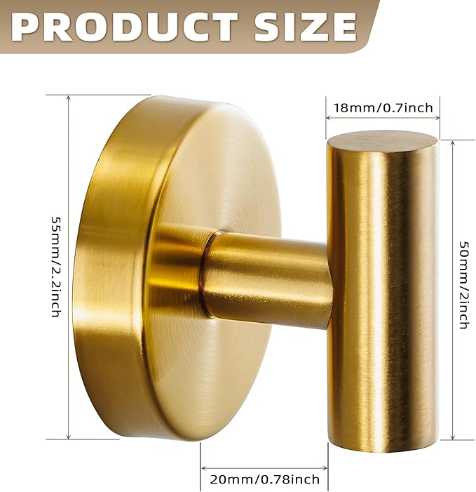 Suction Cup Hooks for Shower - Bathroom Reusable Hooks for Towels, Robes & Loofah - No-Drill Mounting on Kitchen,Walls,Metal,Glass,Mirrors,Tile & Smooth Non-Porous Surfaces (2, Brushed Gold)
