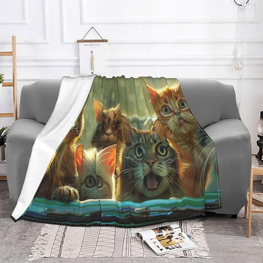 Cat Throw Blanket Cute Cats Decor Blanket Super Cozy Plush Lightweight Soft Plush Flannel Fleece Blanket Gifts for Cat Lover Girls Boys Kids Women Men Teenager for Sofa Bed Couch 80"X60"