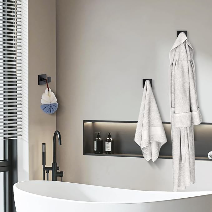 Towel Hooks for Bathrooms, Heavy Duty Wall Mounted Stainless Steel Modern Hook, 2 Pack – Ideal for Hanging Towels, Robes, Coats, in Kitchen, Bedroom, Bathroom, or Hotel (2, Matte Black)