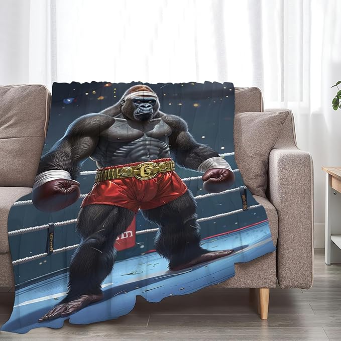 Tijuboni Gorilla Boxing Throw Blanket Funny Boxing Gifts for Men Women Boys Girls Kids Adults Soft Flannel Fleece Blanket for Couch Sofa Bed Home Decor 60"x80"