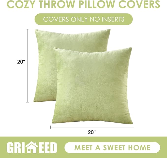 Throw Pillow Covers Sage Green Set of 2 20x20 Inch Pillow Covers, Soft Velvet Decorative Pillowcases for Couch Sofa Bed, Home Boho Decor, Modern Farmhouse Cushion Covers