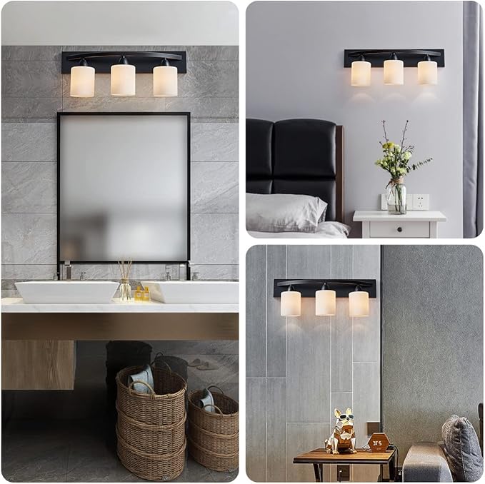 ANJIADENGSHI Bathroom Vanity Light Fixtures, Oil Rubbed Bronze Wall Mount Lighting, Modern Wall Sconce with White Glass Shade, Bathroom Lights Over Mirror